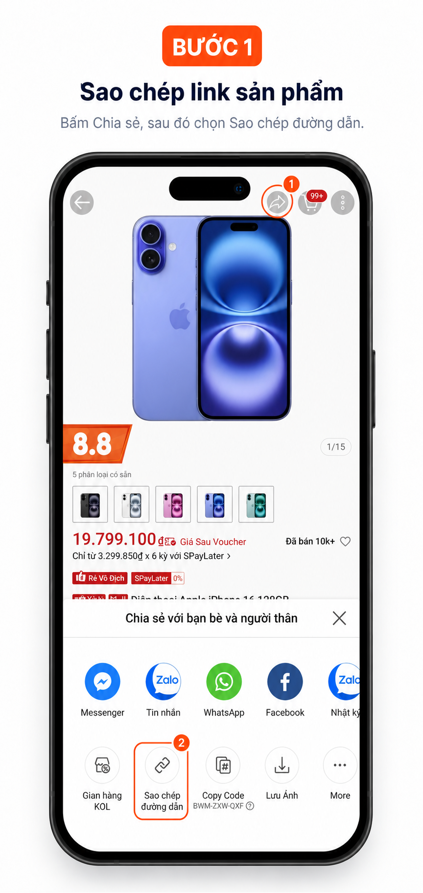 Bước 1: Sao chép đường dẫn sản phẩm trên sàn